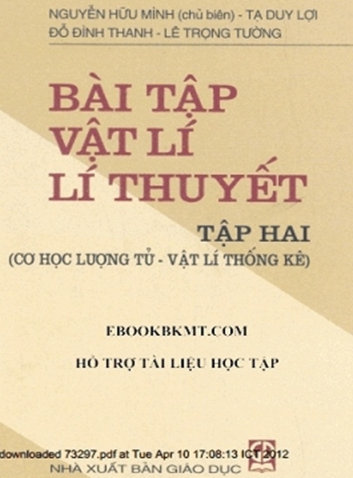 Tài Liệu Số Bài Tập Vật Lý Lý Thuyết Tập 2 – Cơ Học Lượng Tử – Vật Lý Thống Kê