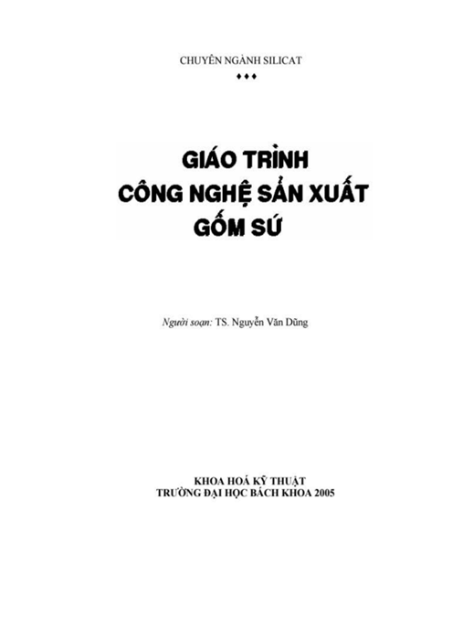 Tài Liệu Số Giáo Trình Công Nghệ Sản Xuất Gốm Sứ