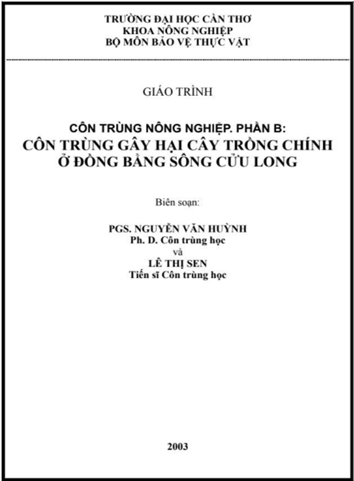 Tài Liệu Số Giáo Trình Côn Trùng Nông Nghiệp Phần B Côn Trùng Gây Hại Cây Trồng Chính Ở Đồng Bằng Sông Cửu Long