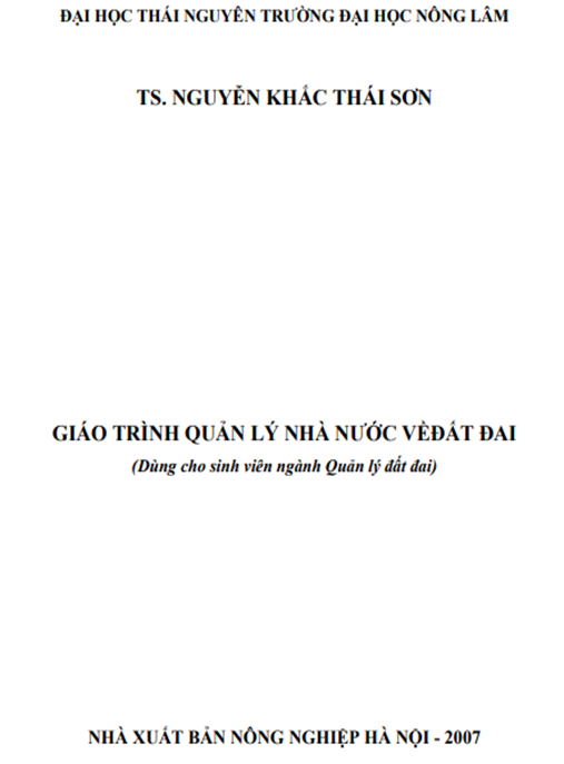 Tài Liệu Số Giáo Trình Quản Lý Nhà Nước Về Đất Đai