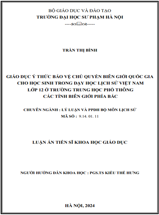 Giáo dục ý thức bảo vệ chủ quyền biên giới quốc gia cho học sinh trong dạy học lịch sử Việt Nam lớp 12 ở trường Trung học phổ thông các tỉnh biên giới phía Bắc