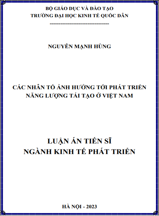 Luận án Các nhân tố ảnh hưởng tới phát triển năng lượng tái tạo ở Việt Nam