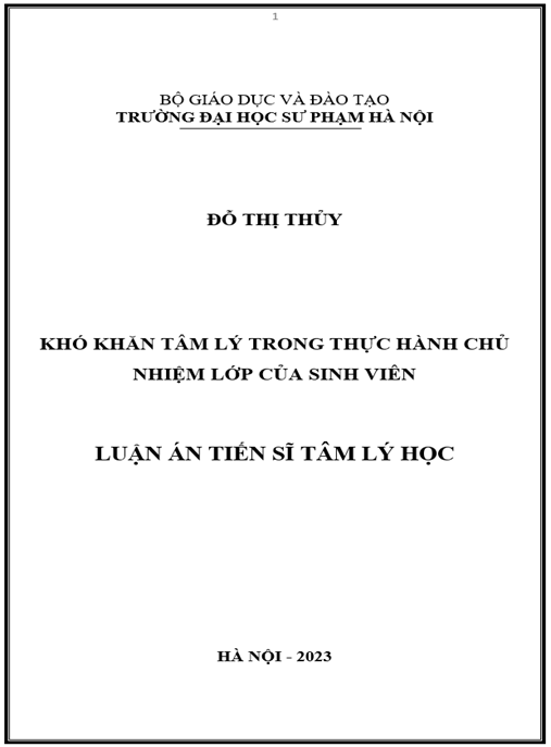 Luận án Khó khăn tâm lý trong thực hành chủ nhiệm lớp của sinh viên sư phạm