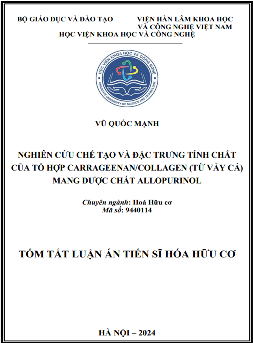 Nghiên cứu chế tạo và đặc trưng tính chất của tổ hợp carrageenan/collagen (từ vảy cá) mang dược chất allopurinol