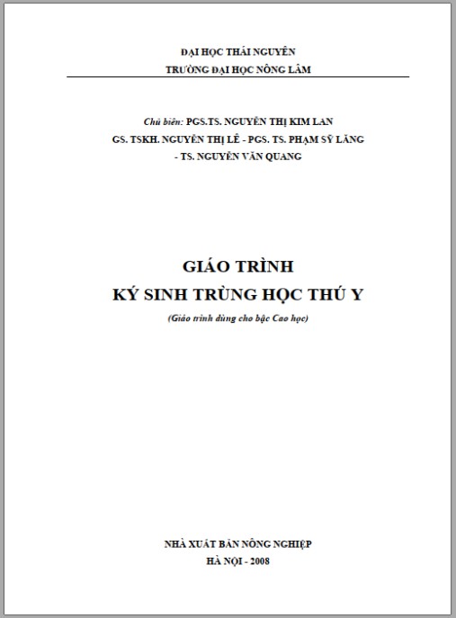 Tài Liệu Số Giáo trình ký sinh trùng học thú y