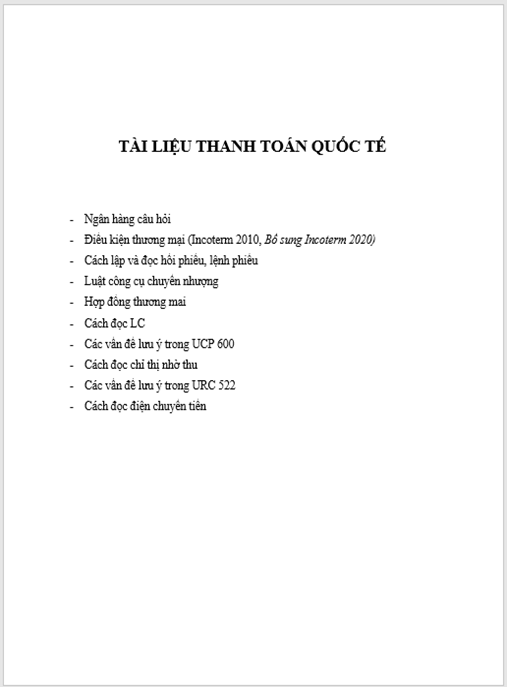 Tài Liệu Số Tài liệu ôn tập môn Thanh toán quốc tế