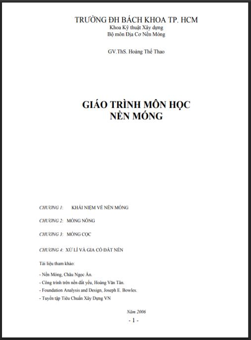 Tài liệu số GIÁO TRÌNH MÔN HỌC NỀN MÓNG