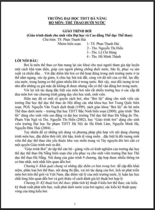 Tài liệu số Giáo trình Bơi