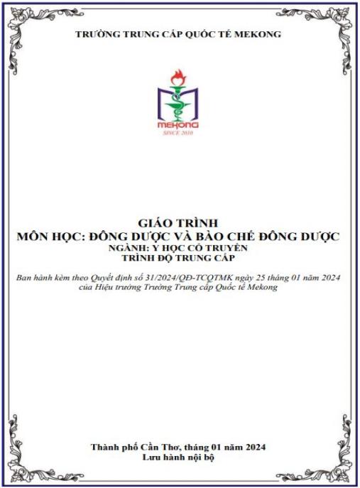 Tài liệu số Giáo trình Đông dược và bào chế đông dược Ngành Y học cổ truyền