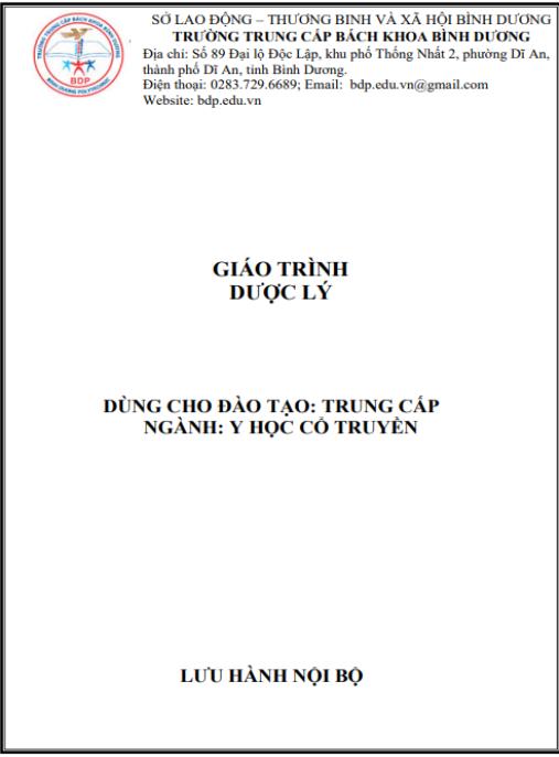 Tài liệu số Giáo trình Dược lý