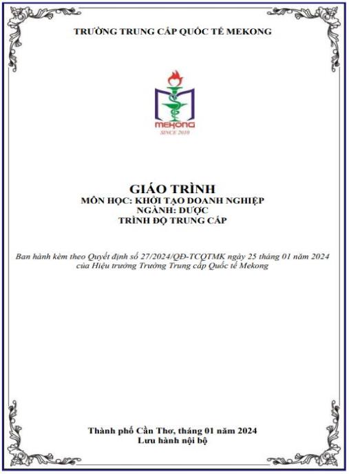 Tài liệu số Giáo trình Khởi tạo doanh nghiệp ngành Dược