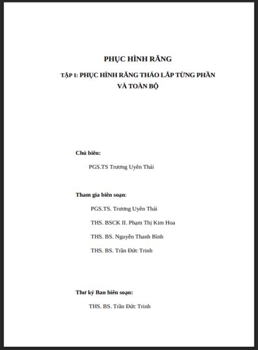 Tài liệu số Giáo trình Phục hình răng (Tập 1: Phục hình răng tháo lắp từng phần và toàn bộ)