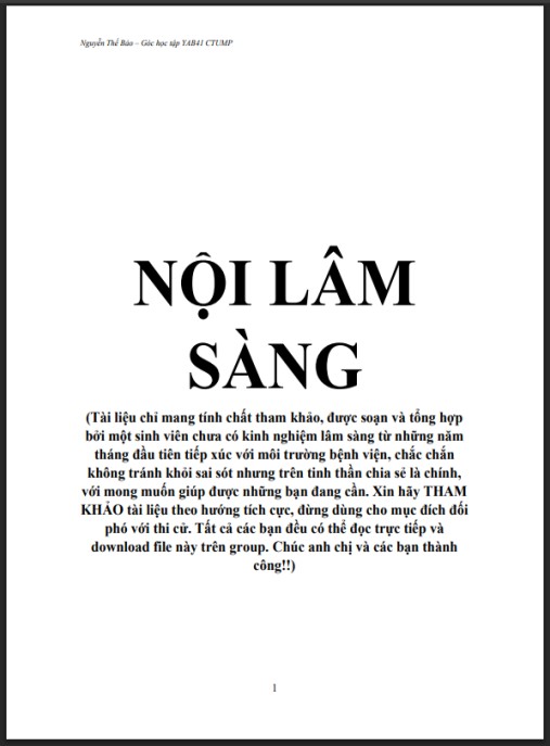 Tài liệu số tổng hợp Nội lâm sàng