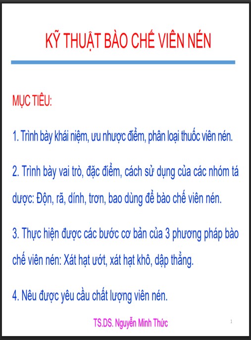 Tài Liệu Số Bài giảng Kỹ thuật bào chế viên nén