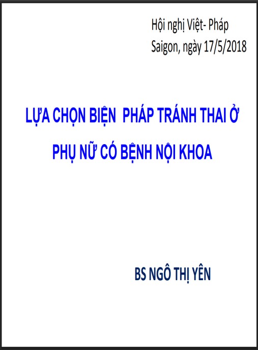 Tài Liệu Số Bài giảng Lựa chọn biện pháp tránh thai ở phụ nữ có bệnh nội khoa