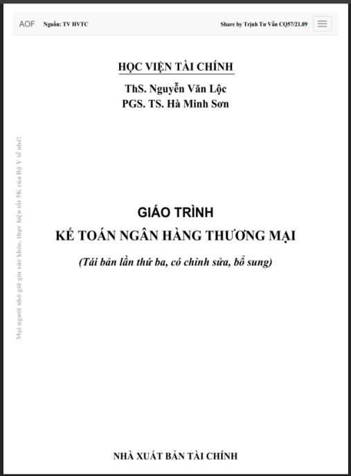 Tài Liệu Số Giáo trình Kế toán ngân hàng thương mại – Phần 2