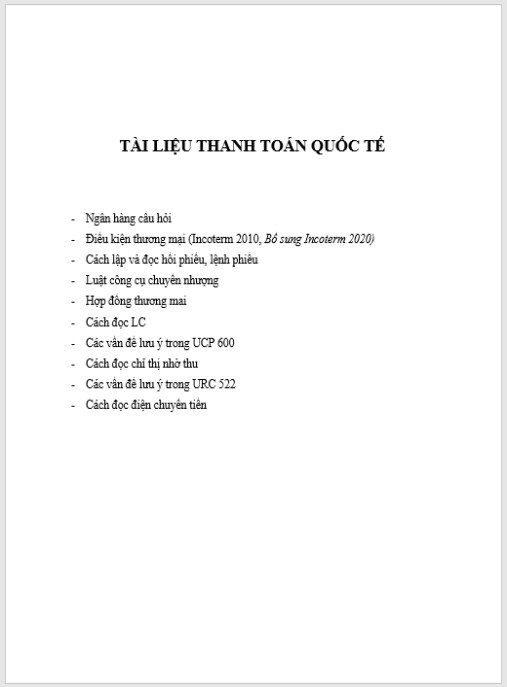 Tài Liệu Số Tài liệu ôn tập môn Thanh toán quốc tế