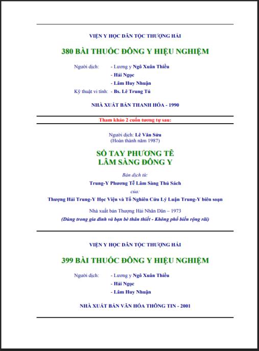 Tài liệu số 380 Bài Thuốc Đông Y Hiệu Nghiệm