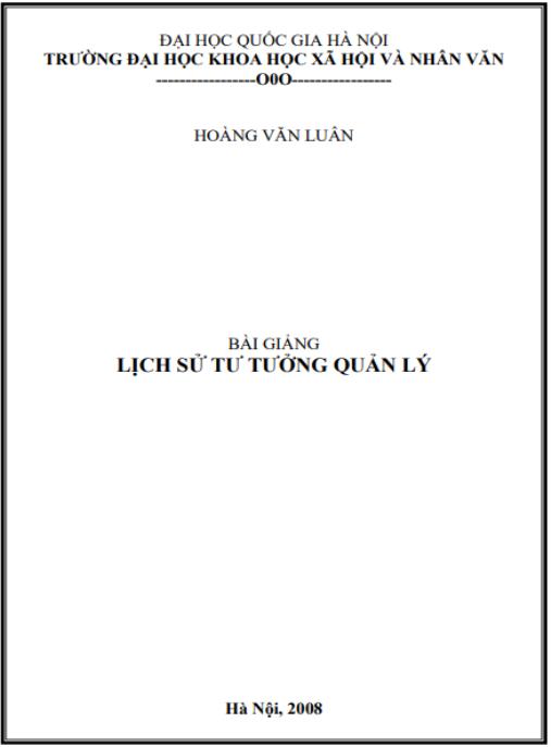 Tài liệu số Bài giảng Lịch sử tư tưởng quản lý