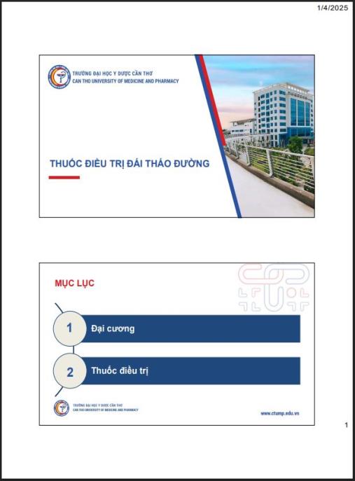 Tài liệu số Bài giảng Thuốc điều trị đái tháo đường