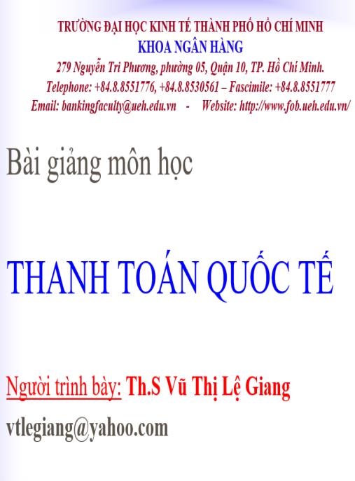 Tài liệu số Bài giảng môn học Thanh toán quốc tế
