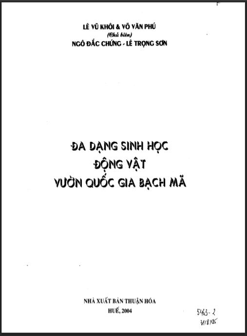 Tài liệu số Đa dạng sinh học động vật vườn Quốc gia Bạch Mã