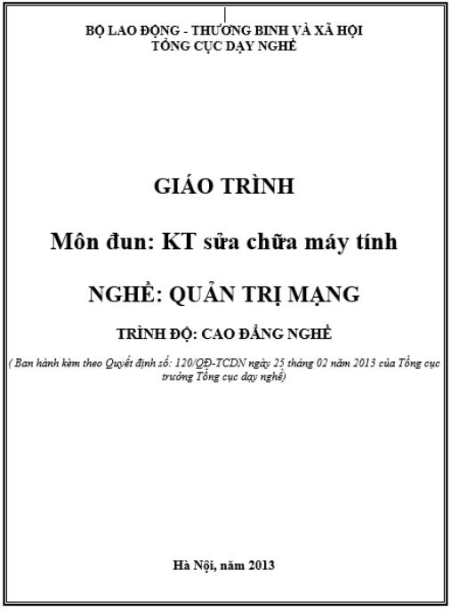 Tài liệu số Giáo trình Môn đun kỹ thuật sửa chữa máy tính