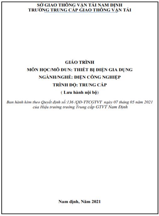 Tài liệu số Giáo trình Thiết bị điện gia dụng