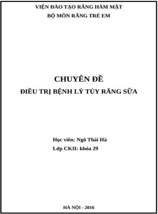 Tài liệu số Tài liệu chuyên đề Điều trị bệnh lý tủy răng sữa