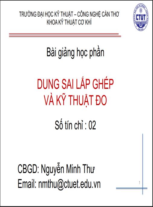 Tài liệu số Bài giảng Dung sai lắp ghép và kỹ thuật đo