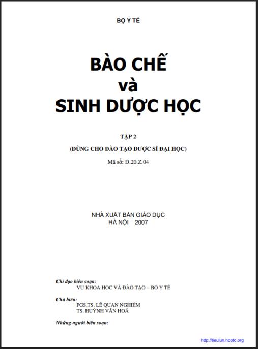Tài liệu số Bào Chế Và Sinh Dược Học Tập 2