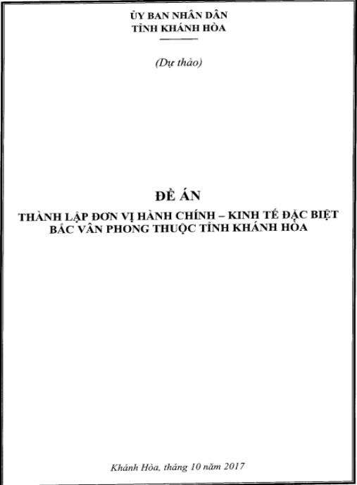 Tài liệu số Đề Án Thành Lập Đơn Vị Hành Chính Kinh Tế Đặc Biệt Bắc Vân Phong Thuộc Tỉnh Khánh Hòa