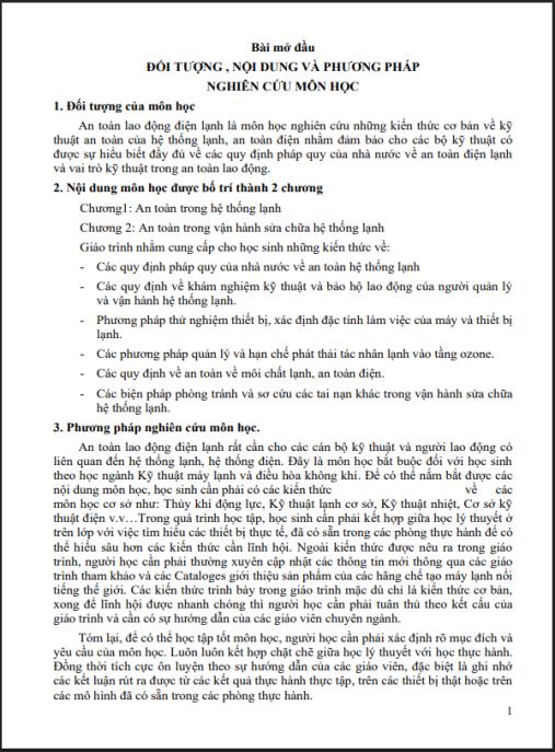 Tài liệu số Giáo trình An toàn điện lạnh