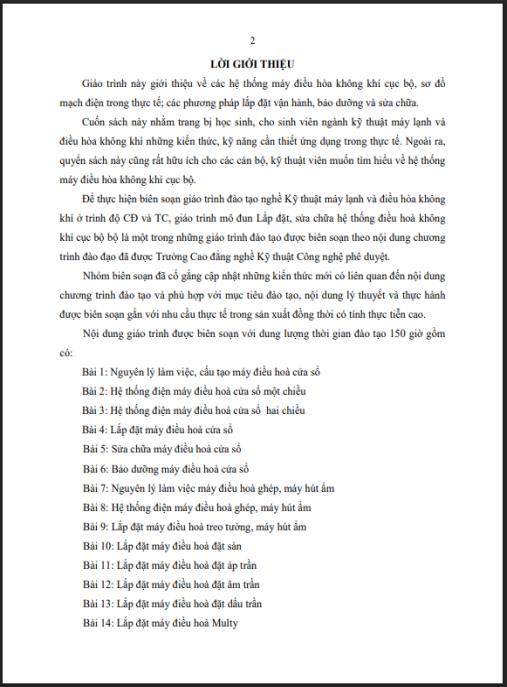 Tài liệu số Giáo trình Lắp đặt, sửa chữa hệ thống điều hoà không khí cục bộ