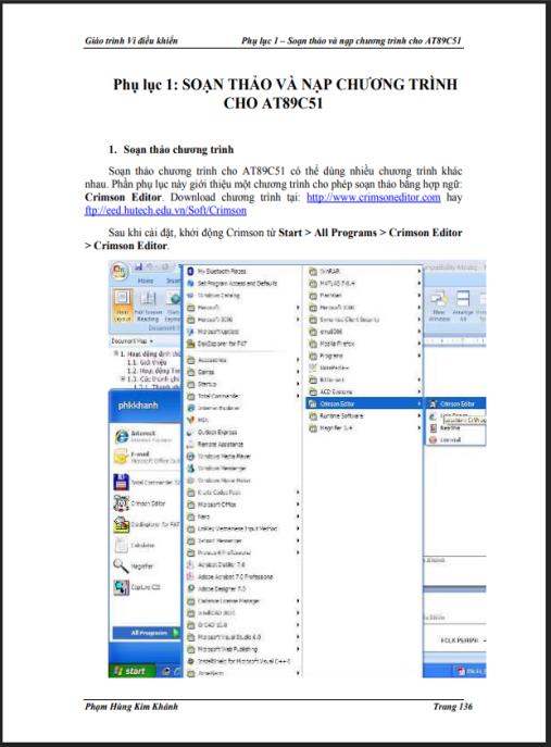 Tài liệu số Giáo trình Vi điều khiển-Phụ lục : Soạn thảo và nạp chương trình cho AT89C51