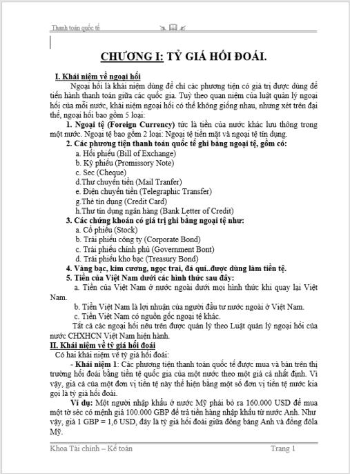 Tài liệu số Giáo trình thanh toán quốc tế,Tỷ giá hối đoái
